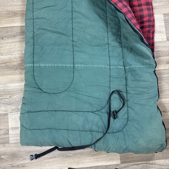Vintage 70s Coleman Sleeping Bag Green Red Plaid Flannel Camping Outdoors Hiking - Picture 3 of 16
